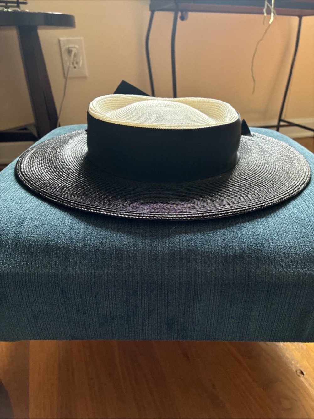 Frank Olive black-and-white vintage straw derby church hat - Picture 2 of 12